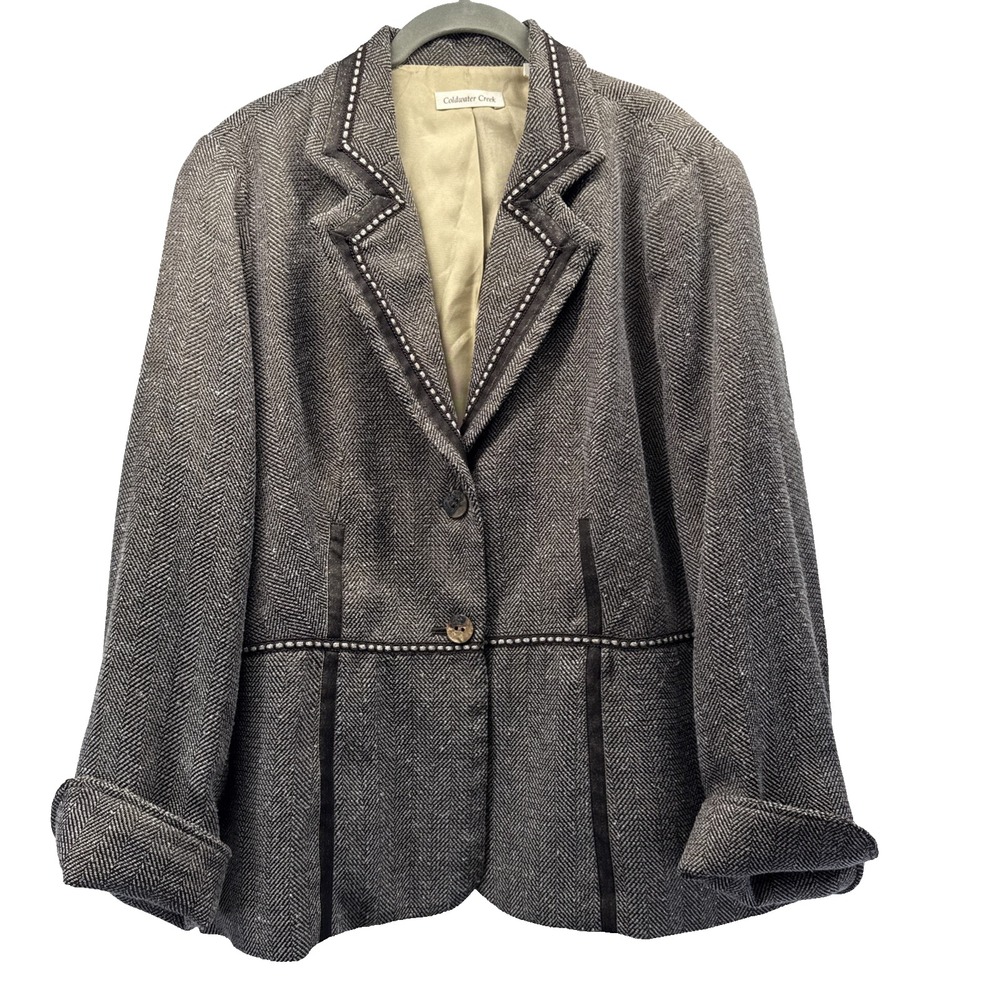 Coldwater Creek Womens Jacket Blazer Size 18W Brown Tweed Feminine Metallic Gold